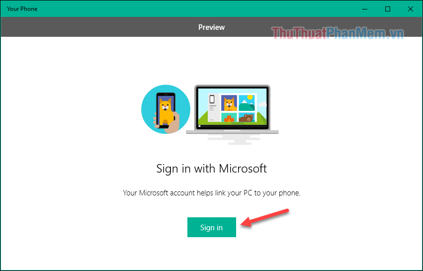 Nhấn nút Sign in để đăng nhập tài khoản Microsoft