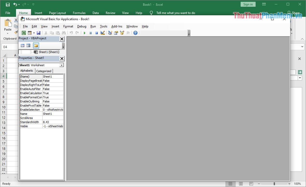Nhấn tổ hợp phím Alt + F11 để mở Microsoft Visual Basic trên Excel