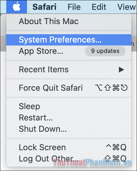 Nhấn vào logo quả táo và mở System Preferences