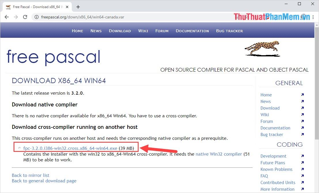 Nhấn vào mục Free Pascal để tải file cài đặt về máy