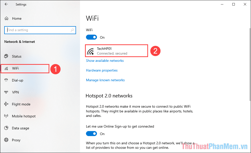 Nhấn vào tên Wifi đang được kết nối