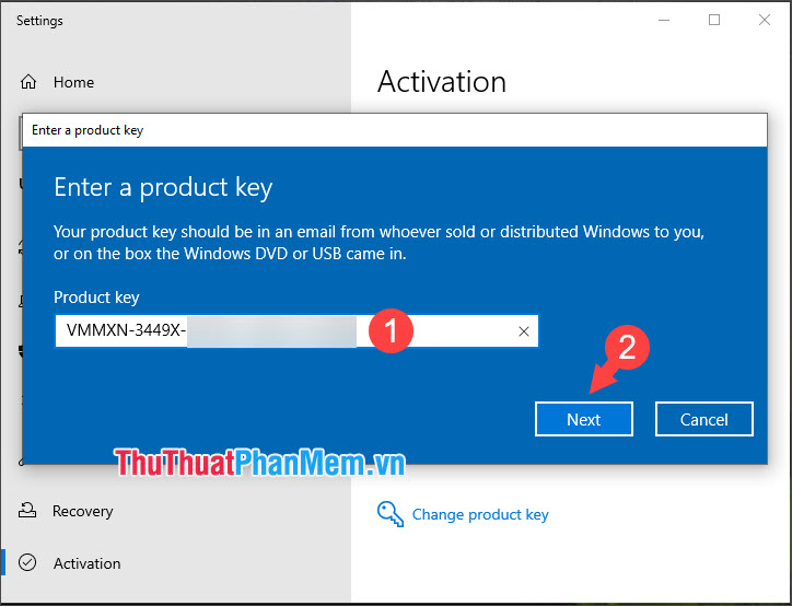 Nhập key Windows 10 Pro