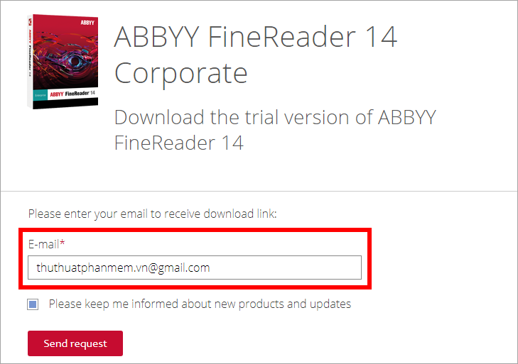 Nhập mail nhận link tải, và tải phần mềm ABBYY FineReader về