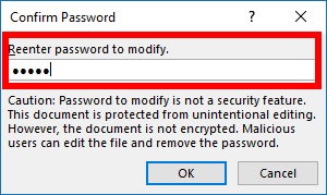 Nhập mật khẩu đã nhập trong ô Password to modify