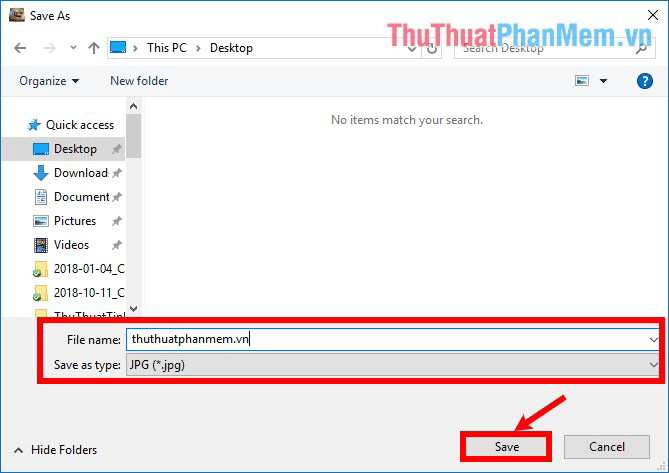 Nhập tên trong phần File name, chọn định dạng cho ảnh trong phần Save as type