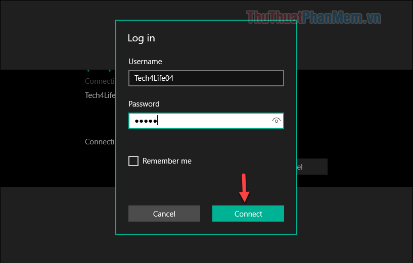 Nhập tên và mật khẩu đăng nhập của máy tính cần điều khiển