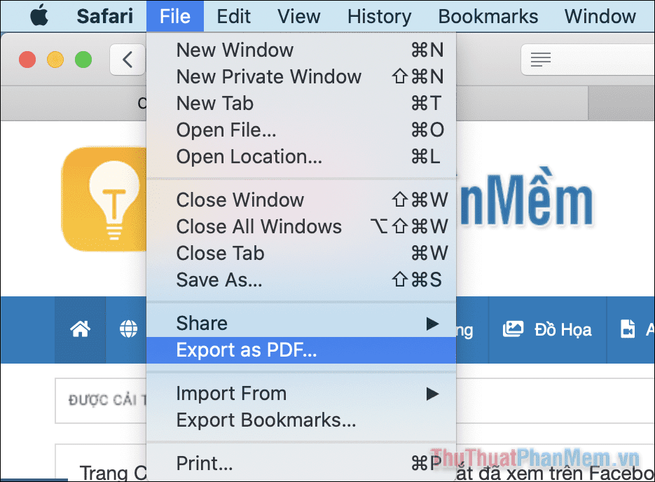 Nhấp vào File và chọn Export as PDF