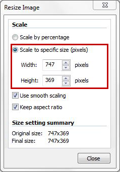 Scale to specific size (pixels)