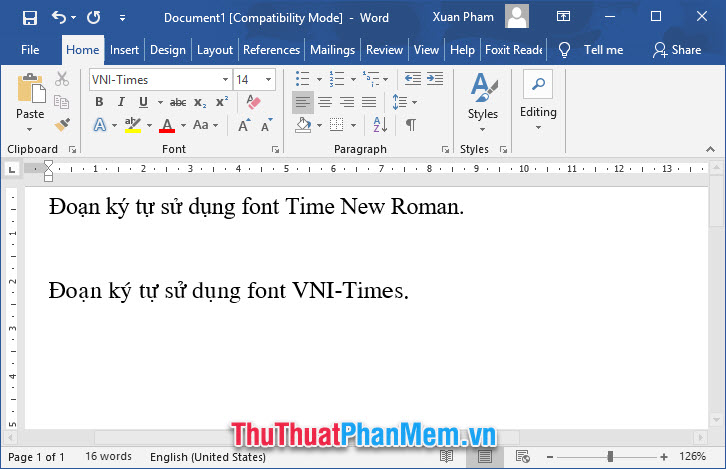 So sánh 2 loại font Time New Roman và VNI-Times