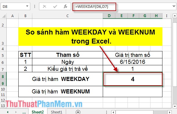 So sánh hàm WEEKDAY và WEEKNUM trong Excel 3
