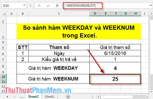 So sánh hàm WEEKDAY và WEEKNUM trong Excel 5