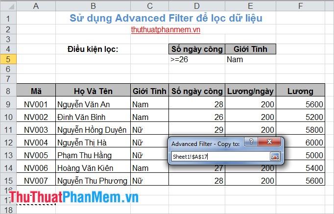 Sử dụng Advanced Filter để lọc dữ liệu 10