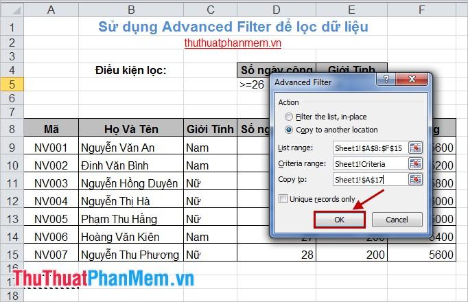 Sử dụng Advanced Filter để lọc dữ liệu 11