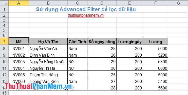 Sử dụng Advanced Filter để lọc dữ liệu 1