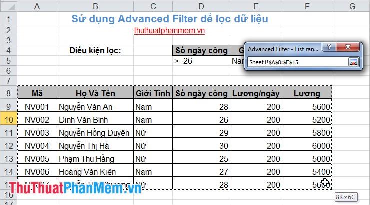 Sử dụng Advanced Filter để lọc dữ liệu 8