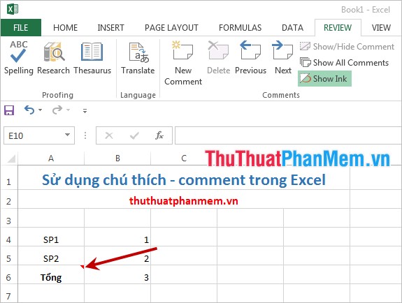 Sử dụng chú thích - comment trong Excel