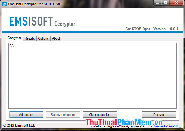 Sử dụng công cụ Emsisoft Decryptor for STOP Djvu