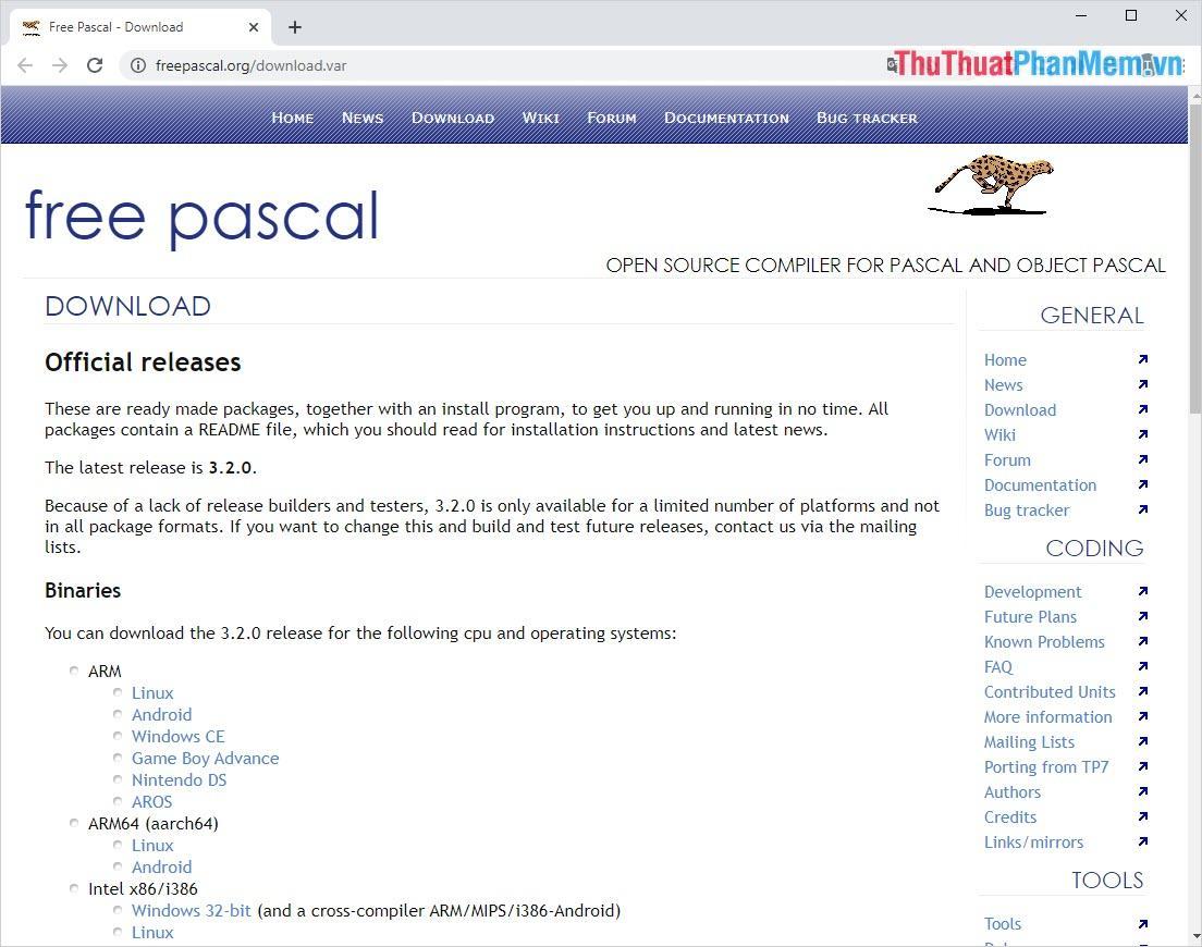 Tải Free Pascal từ trang chủ