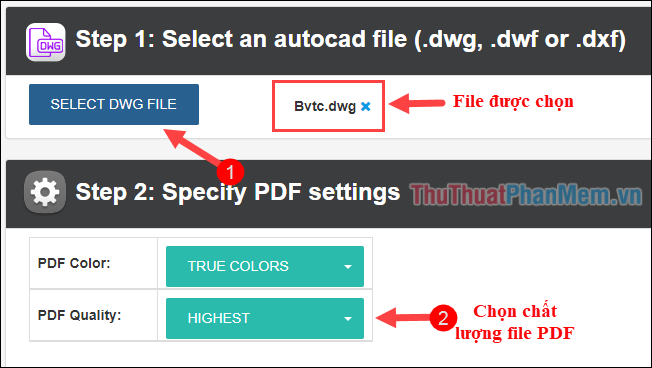 Tại giao diện trang web, chọn SELECT DWG FILE