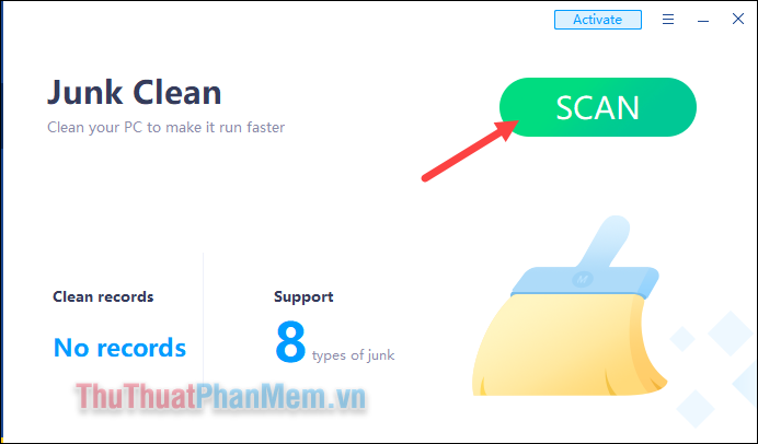 Tại mục Junk Clean nhấn nút SCAN