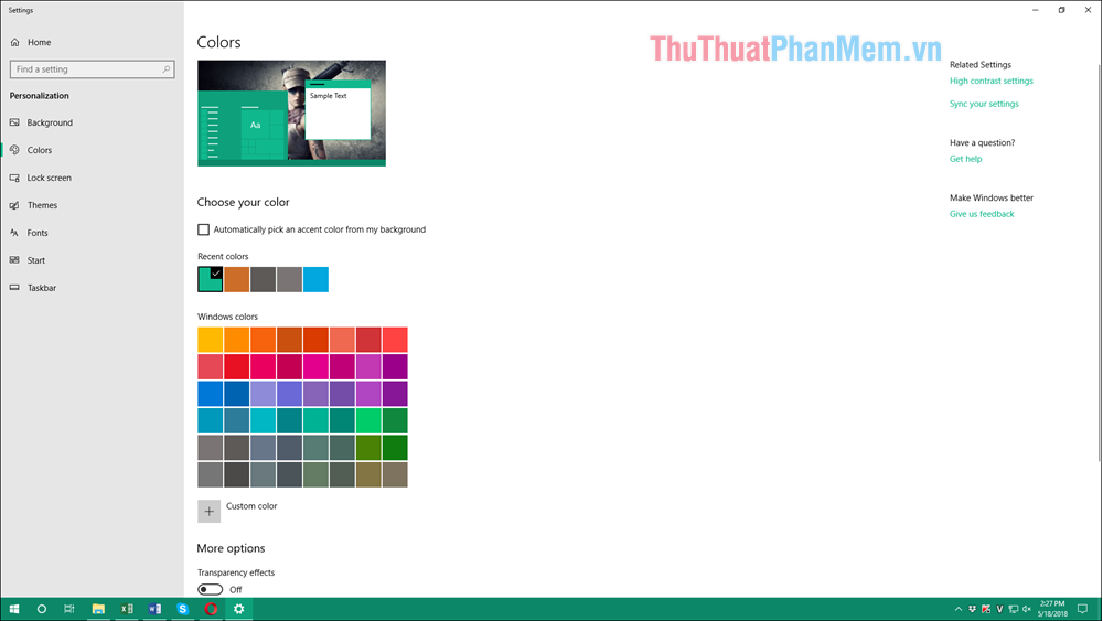 Thanh Taskbar đã được đổi màu như ý muốn