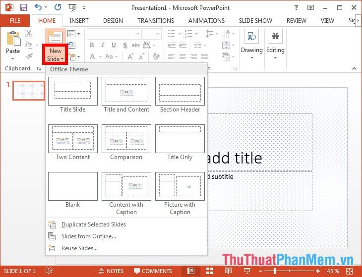 Thêm Slide mới trong PowerPoint