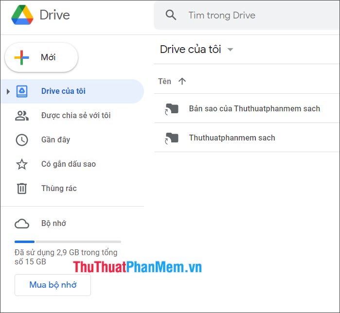 Thư mục tạo bản sao sẽ hiển thị cùng với thư mục gốc trên Google Drive