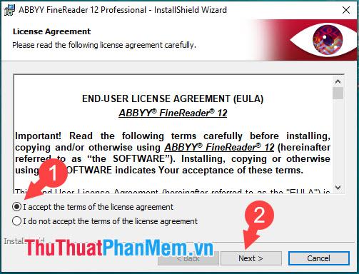 Tích chọn I accept the terms of the license agreement