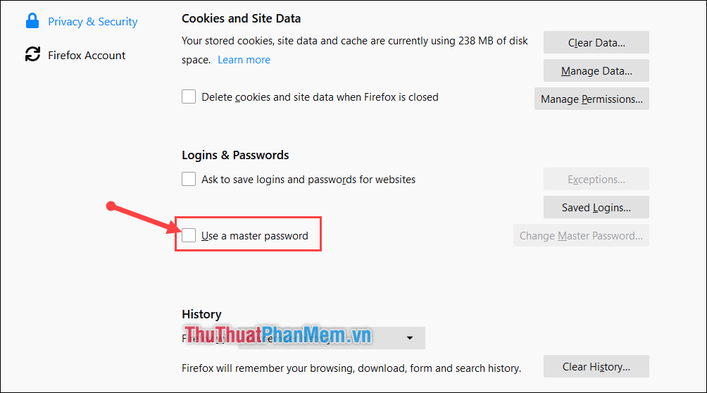 Tích chọn Use a master password