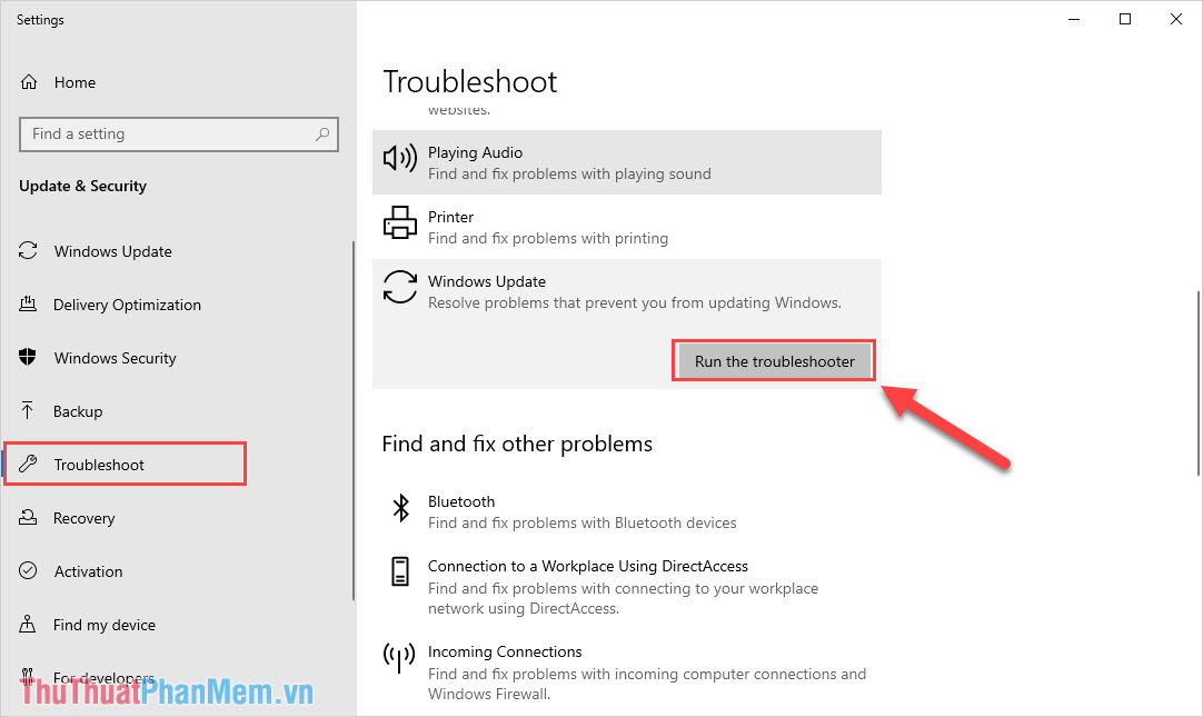 Tìm đến Windows Update và chọn Run the troubleshooter