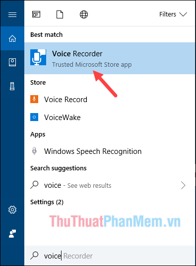 Tìm kiếm công cụ Voice Recoder trên windows 10