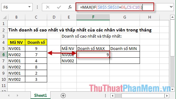 Tính Max, Min theo điều kiện kết hợp công thức mảng (Kết quả)