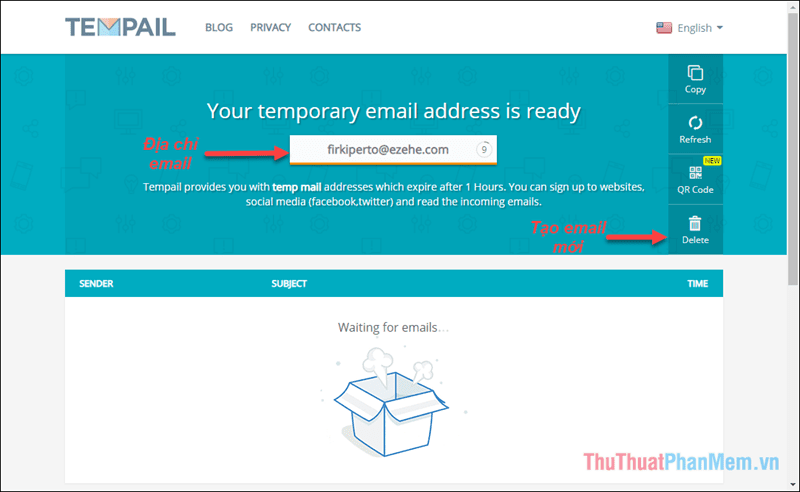 Trang web sẽ tự sinh ra cho bạn một địa chỉ email