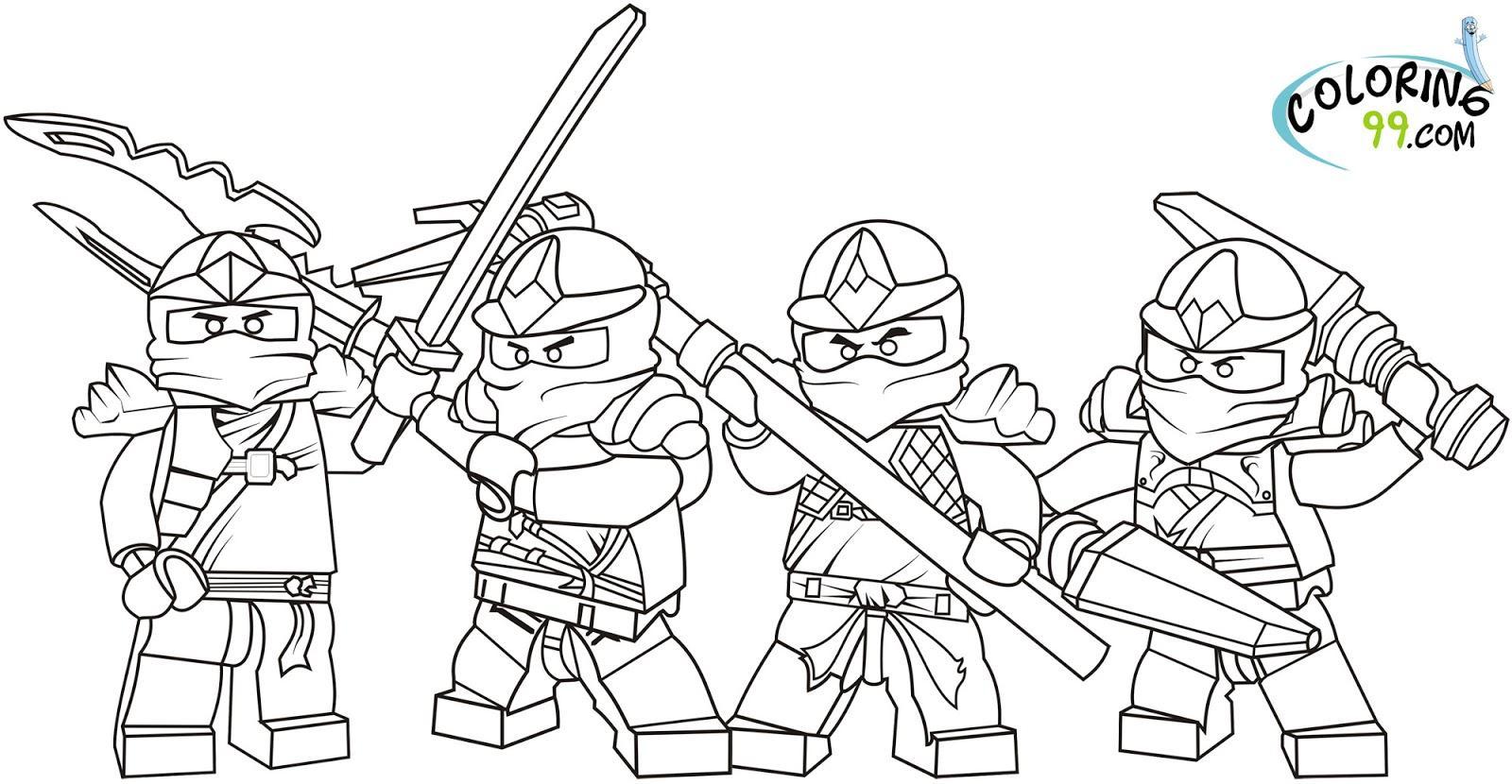 Tranh tô màu bốn ninjago dùng vũ khí chiến đấu