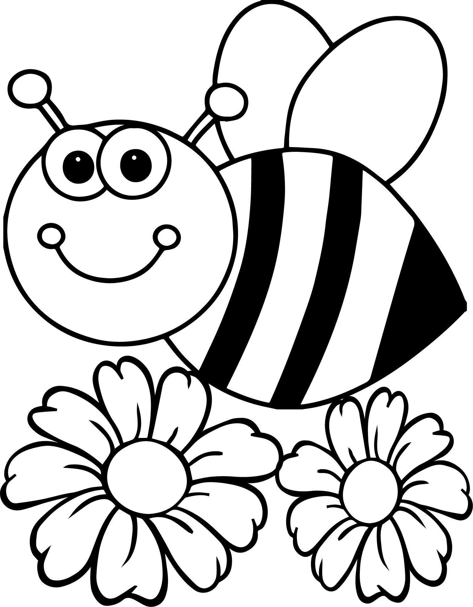 Tranh tô màu cho chú ong và hai bông hoa