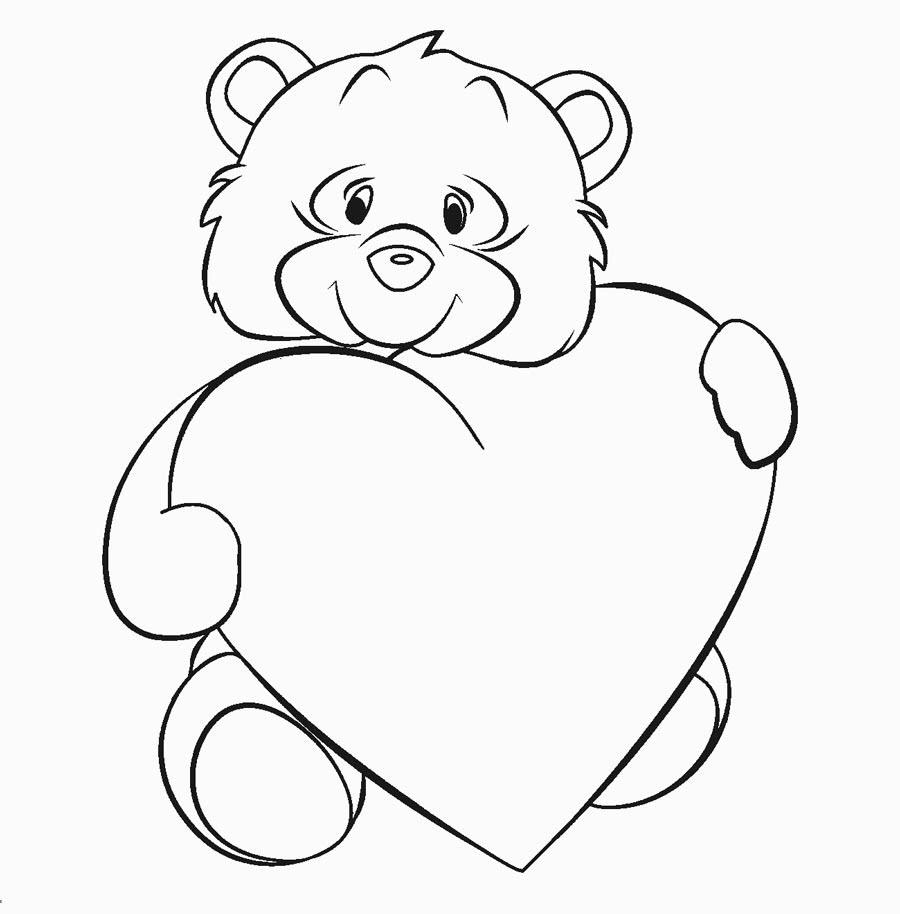 Tranh tô màu chú gấu ôm hình trái tim