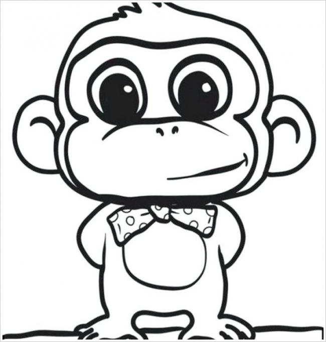 Tranh tô màu chú khỉ đeo nơ
