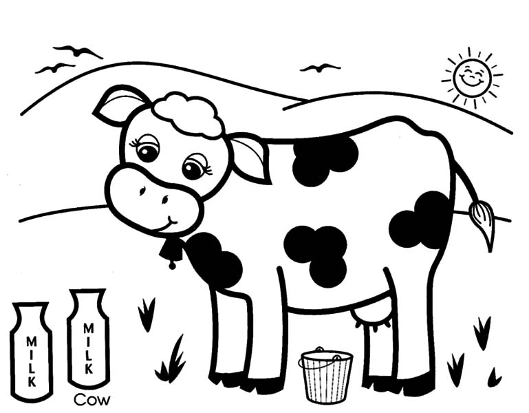 Tranh tô màu con bò sữa ăn cỏ
