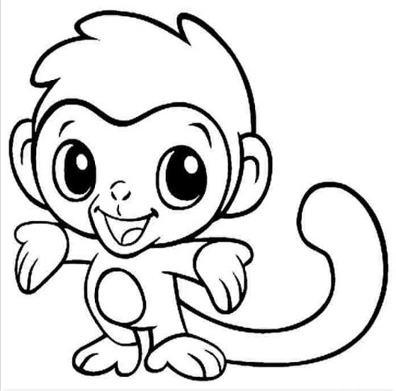 Tranh tô màu con khỉ tươi cười