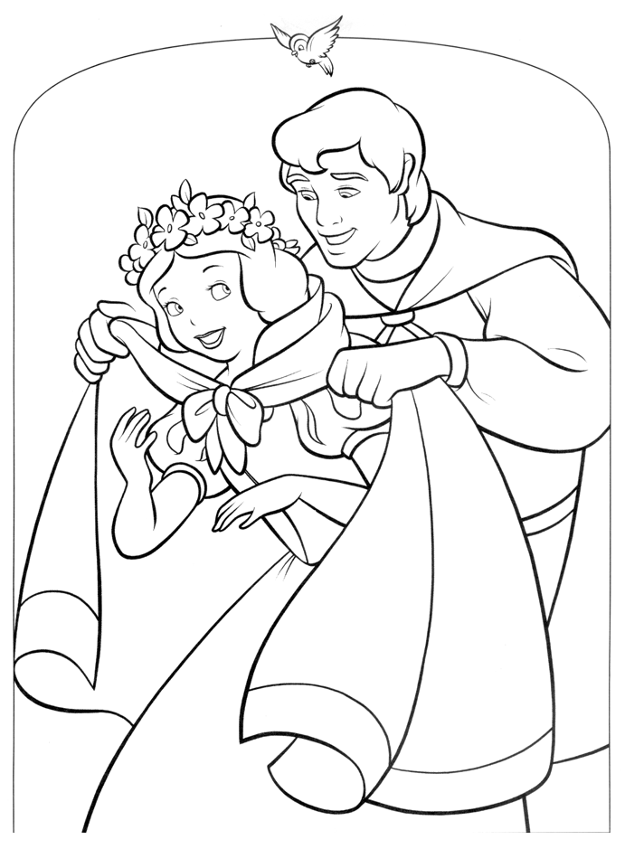 Tranh tô màu công chúa bạch tuyết và hoàng tử hạnh phúc