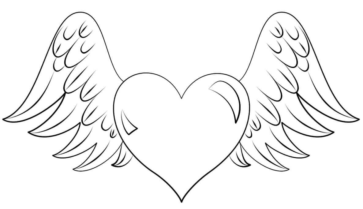Tranh tô màu hình trái tim và đôi cánh thiên thần