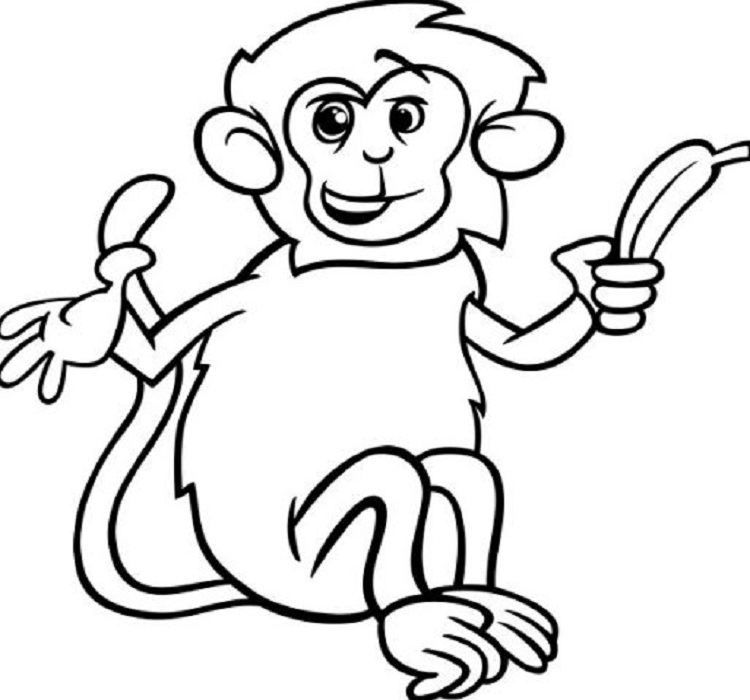 Tranh tô màu khỉ con ăn chuối