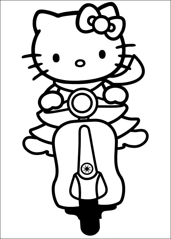 Tranh tô màu mèo Kitty đi xe máy