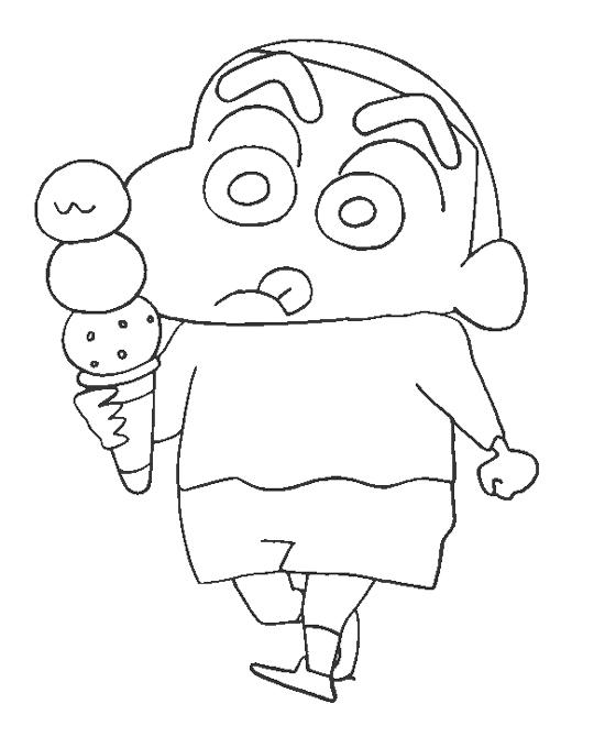 Tranh tô màu Shin cậu bé bút chì cầm cây kem