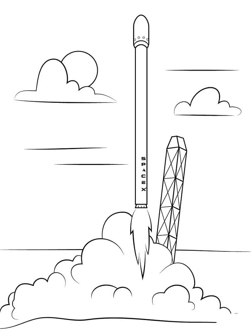 Tranh tô màu tên lửa Space X