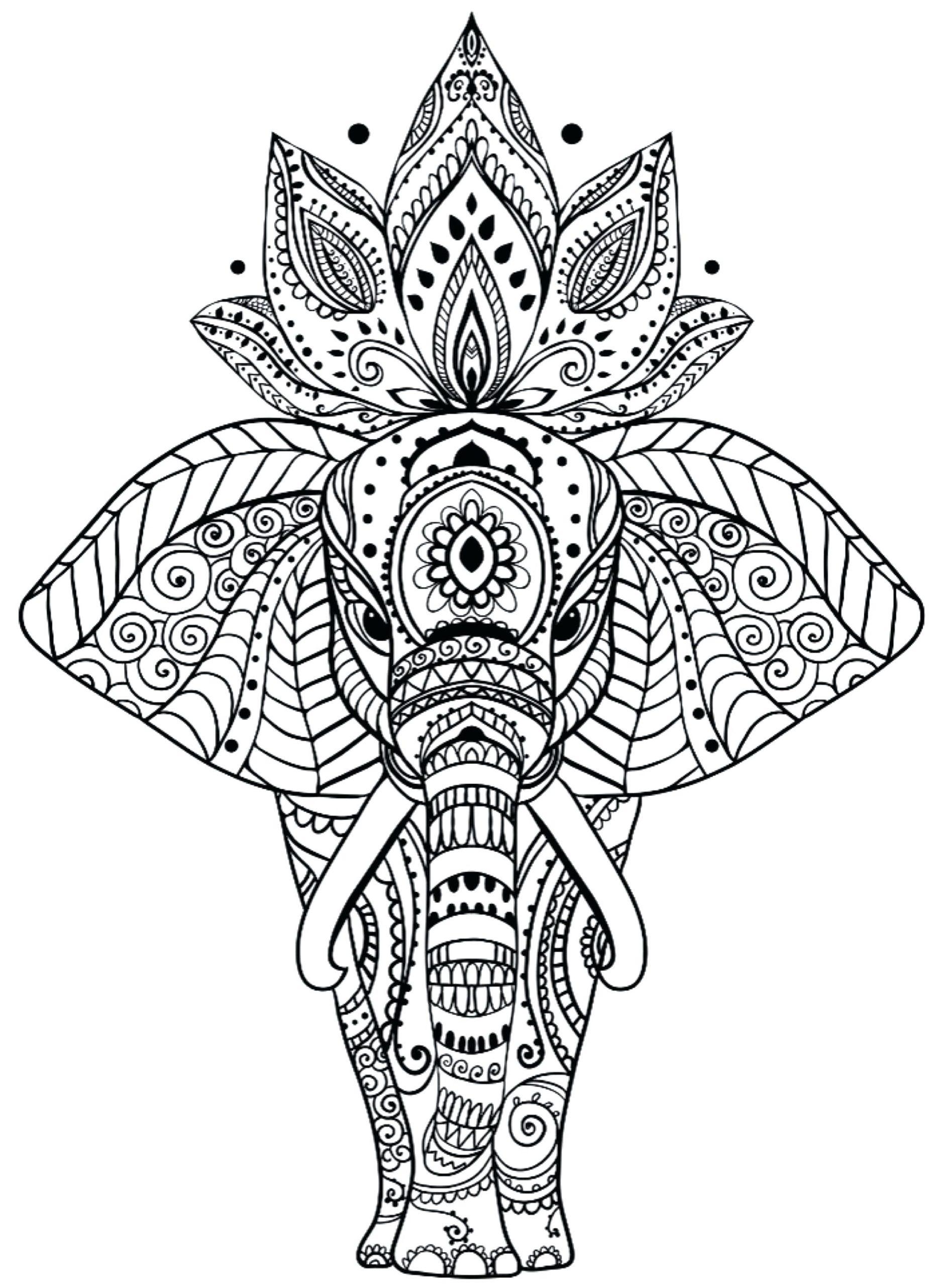 Tranh tô màu voi có nhiều họa tiết và hoa nở trên đầu