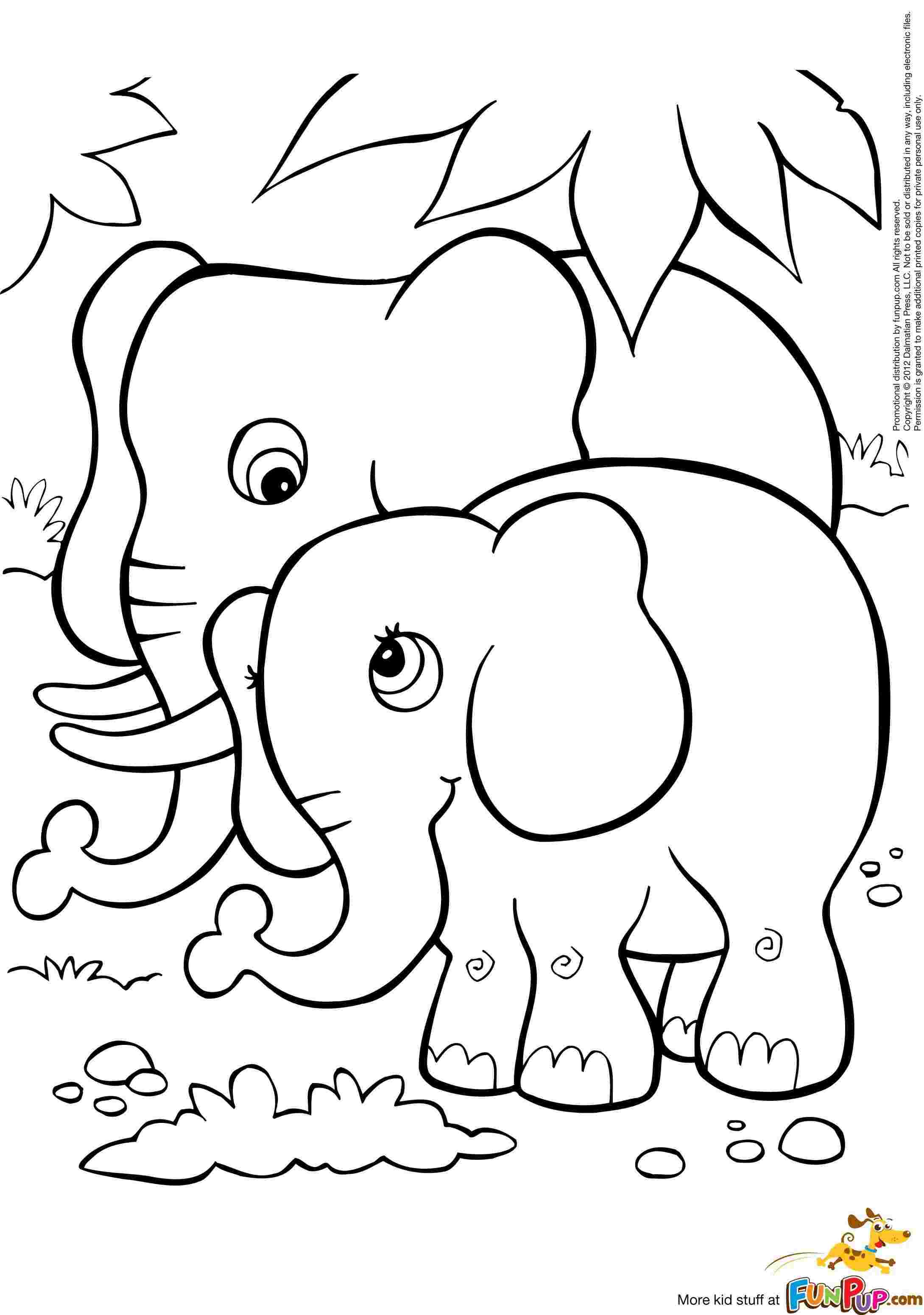 Tranh tô màu voi lớn voi bé đứng cạnh nhau