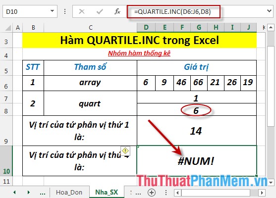 Trường hợp giá trị quart = 6 > 4, hàm trả về giá trị lỗi #NUM!!