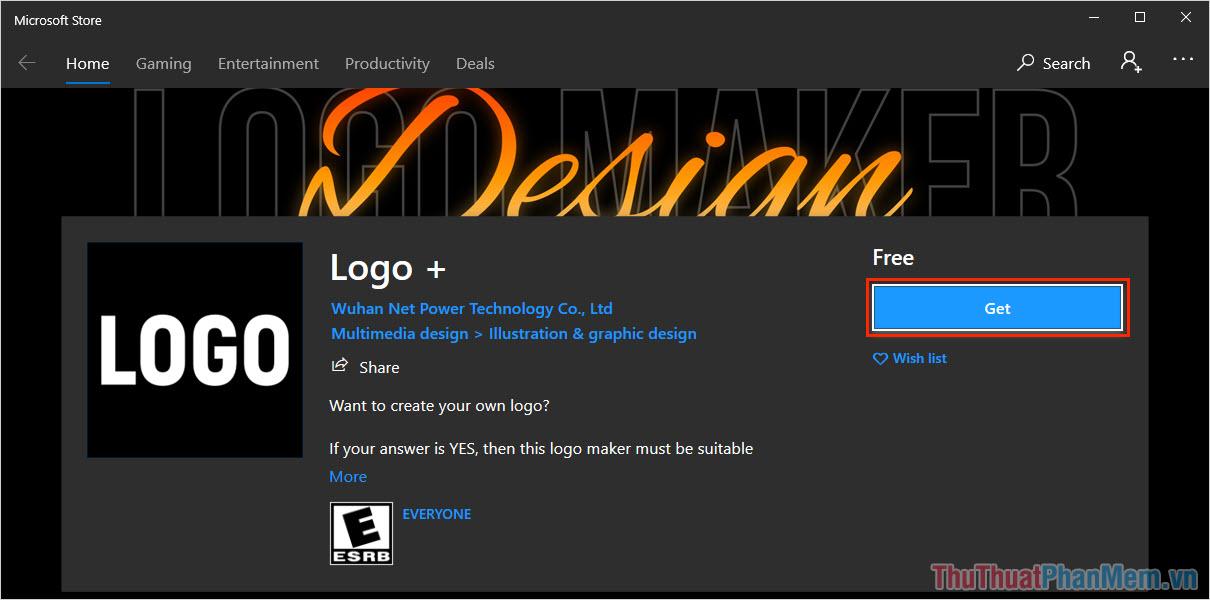 Truy cập trang chủ của Logo+ và chọn Get để tải phần mềm về máy tính