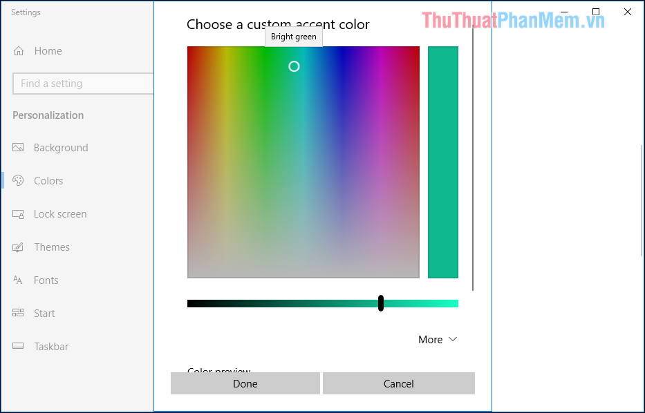 Tự tạo màu bằng cách chọn mục Custom color